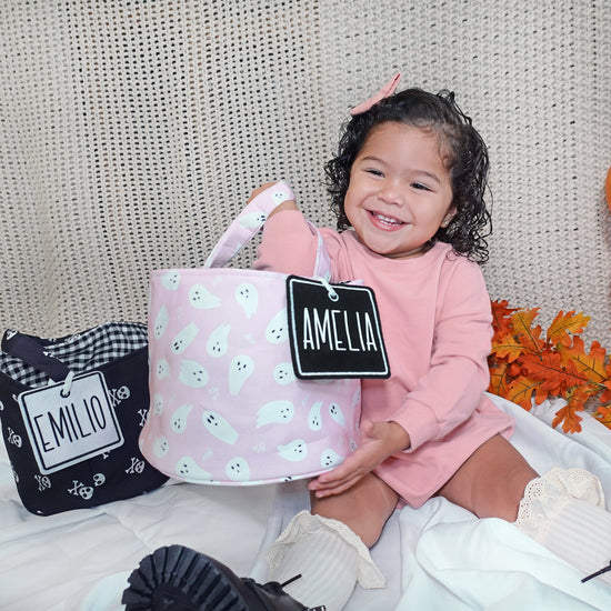 Custom Pastel Halloween Bag, Pink Halloween Personalized Trick or Treat Basket, Halloween Bag
