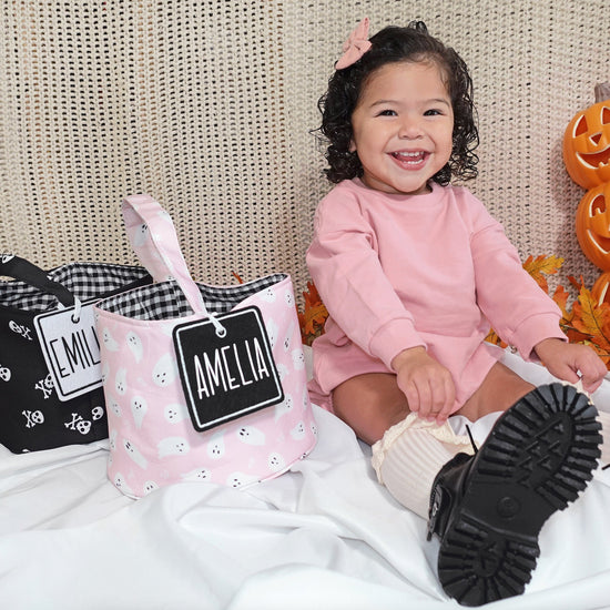Custom Pastel Halloween Bag, Pink Halloween Personalized Trick or Treat Basket, Halloween Bag