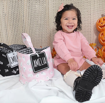 Custom Pastel Halloween Bag, Pink Halloween Personalized Trick or Treat Basket, Halloween Bag