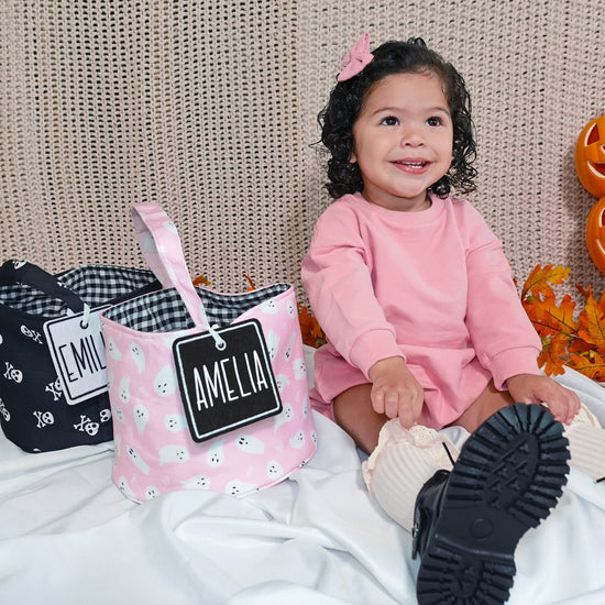 Custom Pastel Halloween Bag, Pink Halloween Personalized Trick or Treat Basket, Halloween Bag