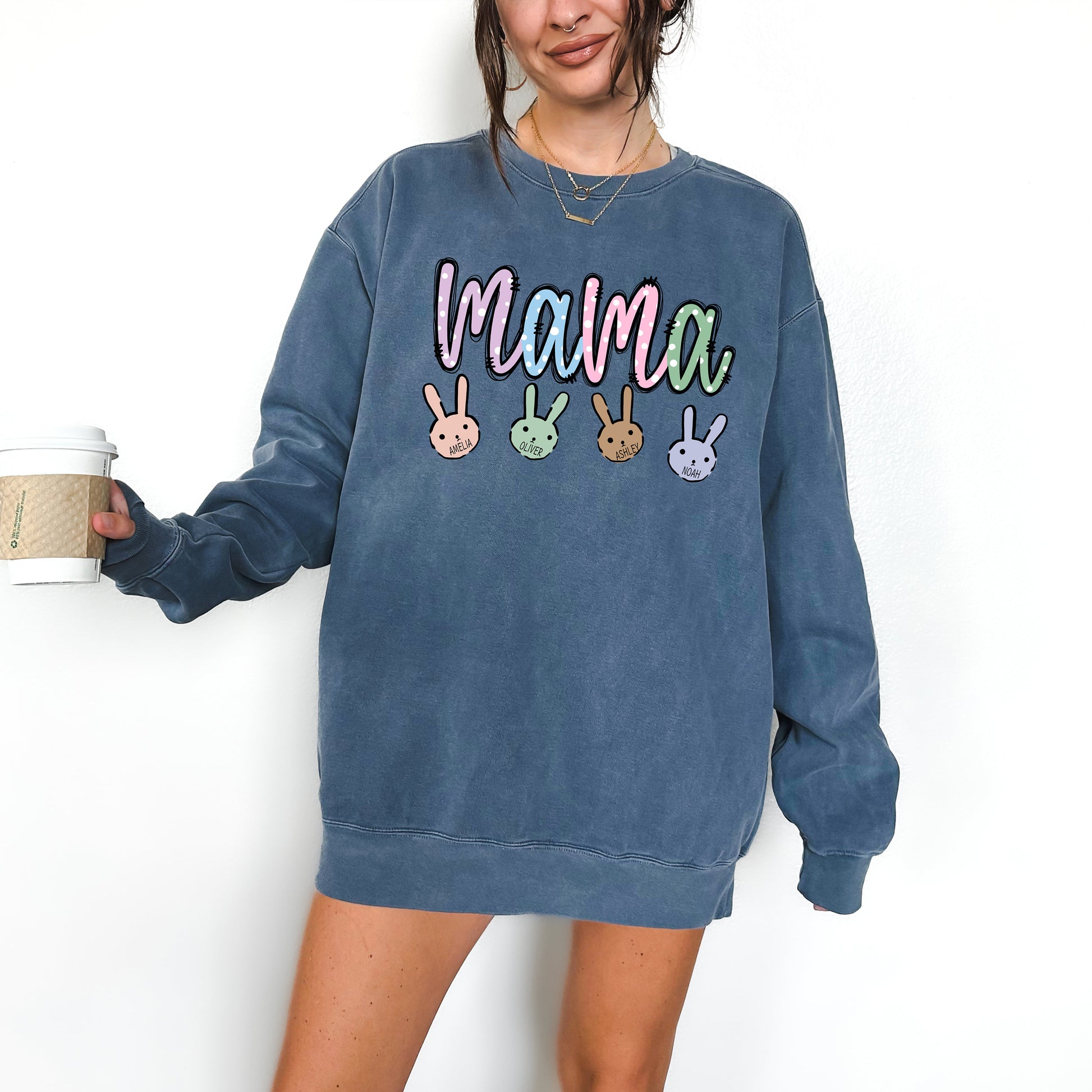 Custom Easter Mama Sweatshirt With Kids Names, Mama Easter Sweater, Mom Easter Sweatshirt, Cute Easter Shirt, Easter Mom Gift, Easter Gift